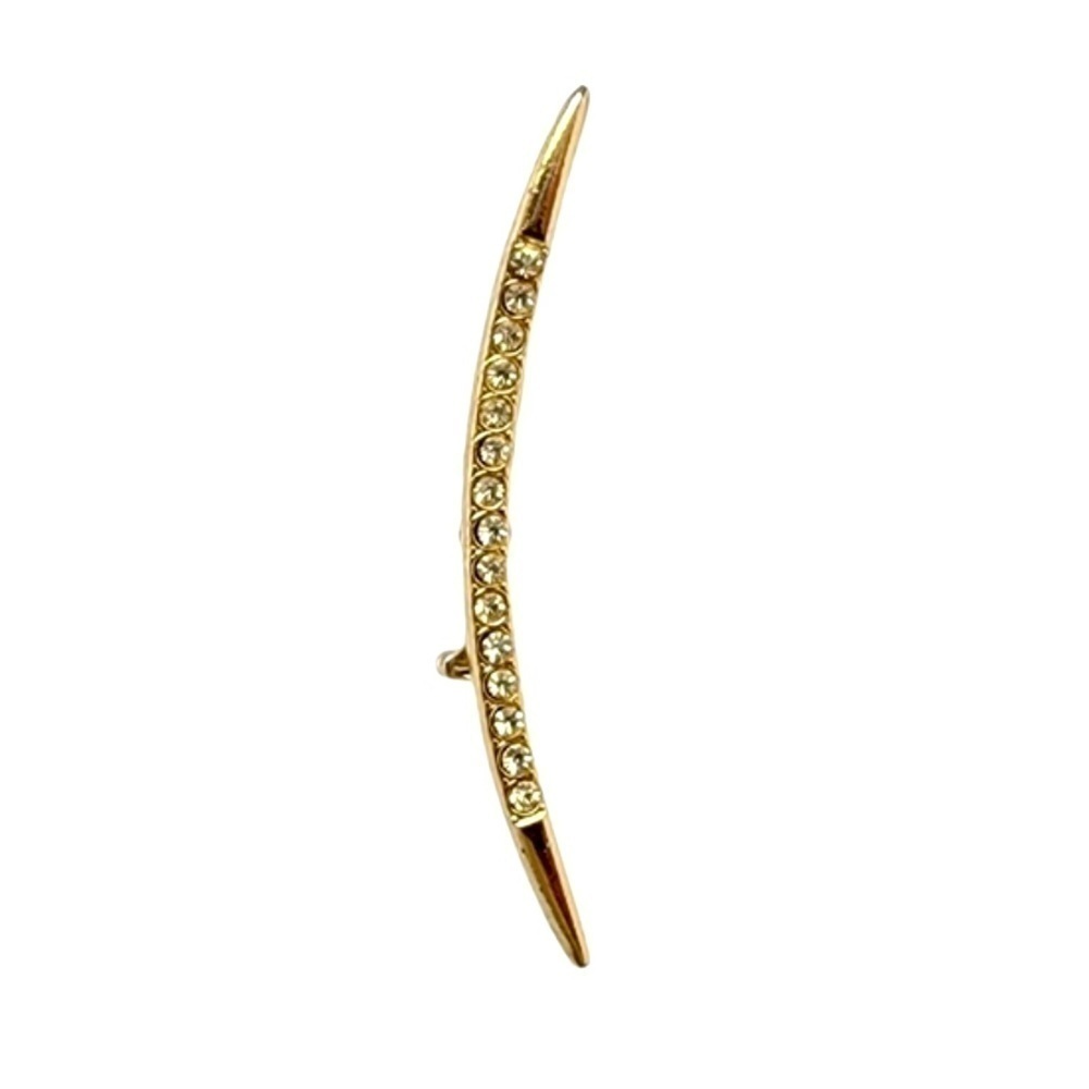 Vintage Crescent Moon Brooch Rhinestone Gold Tone‎ Celestial Pin 60s